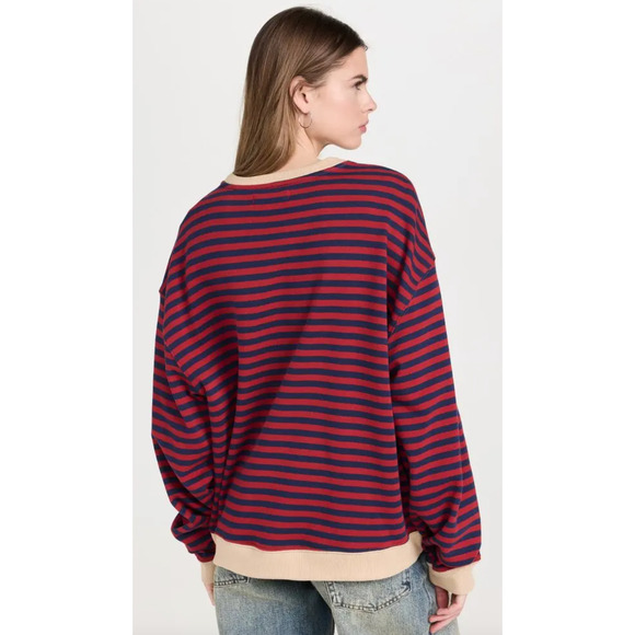 FREE PEOPLE NAUTICAL COMBO CLASSIC STRIPED OVERSIZED CREWNECK SWEATSHIRT M - Picture 3 of 9